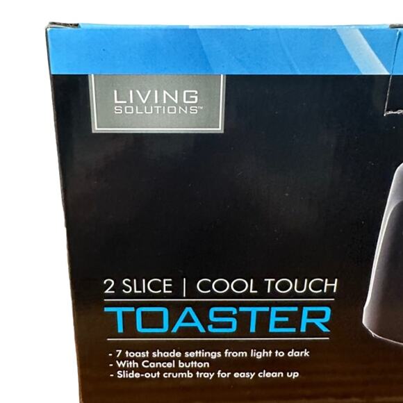 Living Solutions Black 2 Slice Cool Touch Toaster NIB - Picture 2 of 10